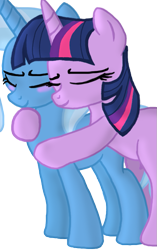 Size: 489x777 | Tagged: safe, artist:spottytlion, derpibooru import, trixie, twilight sparkle, blank flank, blushing, female, hug, lesbian, shipping, smiling, twixie