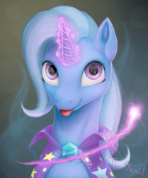 Size: 1171x1400 | Tagged: safe, artist:the1xeno1, derpibooru import, trixie, unicorn, :p, female, glowing horn, magic, mare, silly, solo, tongue out