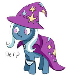 Size: 1660x1889 | Tagged: artist needed, safe, derpibooru import, trixie, pony, unicorn, :t, clothes, derp, female, mare, panties, panties around legs, solo, striped underwear, underwear, wardrobe misuse