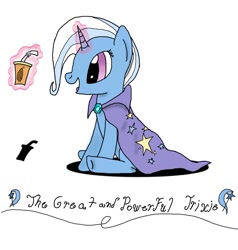 Size: 1418x1491 | Tagged: safe, artist:cider-crave, derpibooru import, trixie, pony, unicorn, female, happy, mare, smoothie, solo