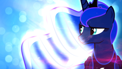 Size: 1920x1080 | Tagged: safe, artist:proffes, artist:sakatagintoki117, princess luna, alicorn, pony, endearing, female, glow, mare, sideways glance, solo, vector, wallpaper