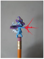 Size: 771x1025 | Tagged: safe, artist:joputapelirrojo, derpibooru import, trixie, pony, bipedal, figurine, irl, magic, miniature, pencil, photo, sculpture, solo