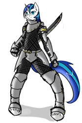 Size: 853x1280 | Tagged: safe, artist:avante92, shining armor, anthro, unguligrade anthro, armor, fantasy class, knight, simple background, sword, unshorn fetlocks, warrior, weapon, white background