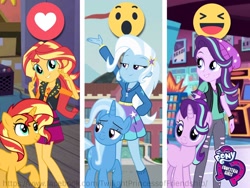 Size: 2048x1536 | Tagged: safe, derpibooru import, starlight glimmer, sunset shimmer, trixie, equestria girls, emoji