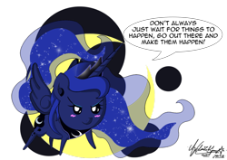 Size: 1023x724 | Tagged: safe, artist:zsparkonequus, part of a set, princess luna, alicorn, pony, blushing, miniponi, positive ponies, solo, spread wings