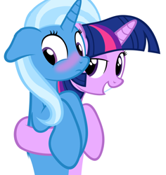 Size: 660x700 | Tagged: safe, artist:navitaserussirus, derpibooru import, edit, trixie, twilight sparkle, genie pony, pony, unicorn, asktwixiegenies, cropped, duo, female, genie, lesbian, shipping, simple background, twixie, white background