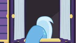 Size: 1280x720 | Tagged: safe, derpibooru import, screencap, trixie, pony, unicorn, to where and back again, blue coat, female, horn, mare, solo, two toned mane