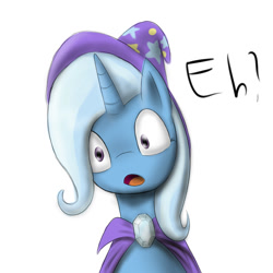 Size: 1000x1000 | Tagged: safe, artist:sticky-plaster, derpibooru import, trixie, pony, unicorn, eh, female, mare, one word, simple background, solo
