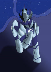 Size: 3508x4961 | Tagged: safe, artist:black-fencer, princess luna, alicorn, pony, armor, bedroom eyes, looking at you, raised hoof, solo