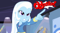 Size: 1279x711 | Tagged: safe, derpibooru import, edit, edited screencap, screencap, trixie, equestria girls, rainbow rocks, ace attorney, objection, solo