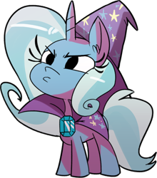 Size: 500x569 | Tagged: safe, artist:herny, derpibooru import, trixie, pony, unicorn, chibi, female, grumpy, mare, solo, standing