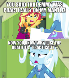 Size: 600x674 | Tagged: safe, derpibooru import, edit, edited screencap, screencap, sunset shimmer, trixie, better together, equestria girls, forgotten friendship, futurama, image macro, meme, trixie yells at everything