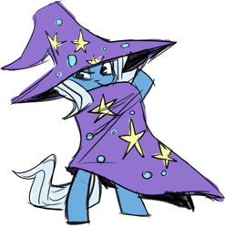 Size: 862x874 | Tagged: safe, artist:fauxsquared, derpibooru import, trixie, pony, bipedal, cape, clothes, hat, looking at you, solo, standing, trixie's cape, trixie's hat