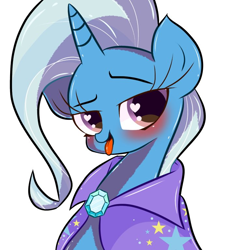 Size: 768x768 | Tagged: safe, artist:nanima, derpibooru import, trixie, pony, unicorn, cape, clothes, cute, diatrixes, female, heart eyes, looking at you, mare, simple background, solo, tongue out, trixie's cape, white background, wingding eyes