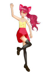 Size: 1600x2568 | Tagged: safe, artist:bizarrepony, apple bloom, clothes, humanized, skinny, skirt, thigh highs