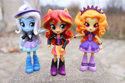 Size: 6000x4000 | Tagged: safe, artist:artofmagicpoland, derpibooru import, adagio dazzle, sunset shimmer, trixie, equestria girls, rainbow rocks, blurry background, doll, equestria girls minis, irl, photo, pony ears, toy