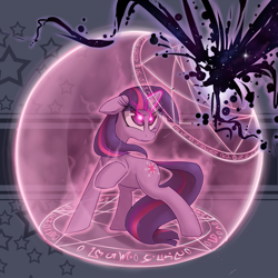 Size: 1000x1000 | Tagged: safe, artist:starlightspark, derpibooru import, twilight sparkle, unicorn twilight, pony, unicorn, black magic, crisis equestria, female, force field, magic, magic circle, mare, solo