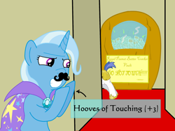 Size: 2048x1529 | Tagged: safe, artist:xulious, derpibooru import, trixie, moustache, peanut butter crackers, royal guard