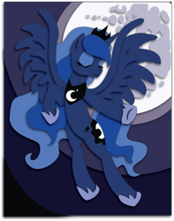 Size: 1713x2172 | Tagged: safe, artist:the-paper-pony, princess luna, alicorn, pony, commission, moon, shadowbox, solo