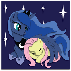 Size: 1860x1860 | Tagged: safe, artist:the-paper-pony, fluttershy, princess luna, alicorn, pegasus, pony, commission, female, lesbian, lunashy, shadowbox, shipping