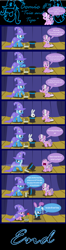 Size: 3000x11372 | Tagged: safe, artist:magerblutooth, derpibooru import, angel bunny, diamond tiara, trixie, accessory swap, bits, comic, cute, diamondbetes, hat, missing accessory, rose, top hat