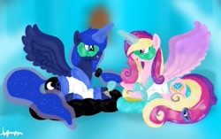 Size: 3264x2050 | Tagged: safe, artist:wintaura, princess cadance, princess luna, alicorn, pony, alicorns, bathrobe, clothes, makeover, mud mask, royal sleepover, slippers