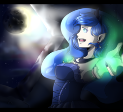 Size: 3300x3000 | Tagged: safe, artist:loure201, nightmare moon, princess luna, human, armpits, corrupted, eclipse, elf ears, humanized, nail polish, solar eclipse, solo, transformation