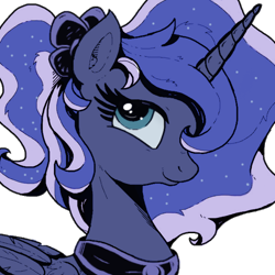 Size: 600x600 | Tagged: safe, artist:drawcreator, artist:joakaha, color edit, princess luna, alicorn, pony, alternate hairstyle, bow, cute, hair bow, looking up, ponytail, portrait, simple background, smiling, solo, transparent background