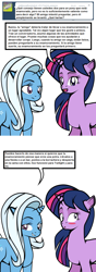 Size: 424x1203 | Tagged: safe, artist:dekomaru, derpibooru import, trixie, twilight sparkle, pony, unicorn, ask, comic, female, lesbian, shipping, spanish, translation, tumblr, tumblr:ask twixie, twixie