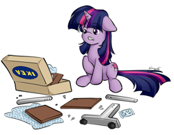 Size: 739x574 | Tagged: safe, artist:secret-pony, derpibooru import, twilight sparkle, confused, ikea, messy mane, solo