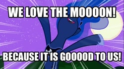 Size: 606x337 | Tagged: safe, edit, edited screencap, screencap, princess luna, alicorn, pony, luna eclipsed, female, image macro, joel veitch, mare, meme, rathergood, solo, spongmonkeys, text