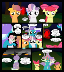 Size: 1600x1800 | Tagged: safe, artist:gatesmccloud, derpibooru import, apple bloom, scootaloo, sweetie belle, trixie, cmc 10k, comic