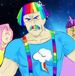 Size: 494x496 | Tagged: safe, derpibooru import, fluttershy, rainbow dash, twilight sparkle, pegasus, pony, cromartie high school, crossover, freddie mercury, manliness, manly, manly as fuck