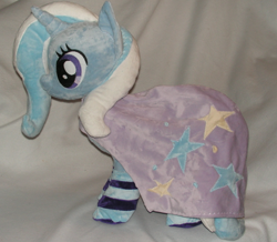 Size: 800x698 | Tagged: safe, artist:karasunezumi, derpibooru import, trixie, pony, unicorn, clothes, female, irl, mare, photo, plushie, socks, solo, striped socks