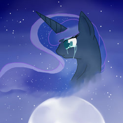 Size: 1000x1000 | Tagged: safe, artist:lucinda250, princess luna, alicorn, pony, crying, moon, solo