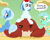 Size: 1500x1200 | Tagged: safe, artist:epulson, derpibooru import, dj pon-3, lyra heartstrings, trixie, vinyl scratch, oc, oc:tom the crab, crab, pony, unicorn, beach, cap, do you even lift, giant crab, hat, meme, sand