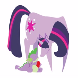 Size: 3000x3000 | Tagged: safe, artist:kicked-in-teeth, derpibooru import, spike, twilight sparkle, dragon, pony, unicorn, cutie mark, female, gem, high res, horn, lineless, male, mama twilight, mare, minimalist, pointy ponies, simple background, sitting, standing, white background