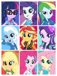 Size: 3106x4096 | Tagged: safe, derpibooru import, applejack, fluttershy, pinkie pie, rainbow dash, rarity, sci-twi, starlight glimmer, sunset shimmer, trixie, twilight sparkle, better together, equestria girls, humane five, humane nine, humane seven, humane six