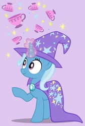 Size: 811x1200 | Tagged: safe, artist:pixelkitties, derpibooru import, trixie, cape, clothes, cup, hat, solo, teacup, that pony sure does love teacups, trixie's cape, trixie's hat