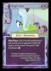 Size: 344x480 | Tagged: safe, derpibooru import, trixie, twilight sparkle, alicorn amulet, canterlot nights, ccg, enterplay, magic dueling monthly