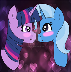 Size: 1024x1042 | Tagged: safe, artist:soxchester82, derpibooru import, trixie, twilight sparkle, female, lesbian, shipping, twixie, watermark