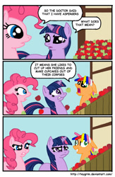 Size: 800x1229 | Tagged: safe, artist:teygrim, derpibooru import, pinkie pie, twilight sparkle, oc, earth pony, pony, fanfic:cupcakes, asperger's syndrome, dark comedy, drama bait