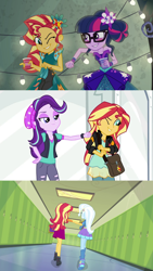 Size: 2048x3642 | Tagged: safe, derpibooru import, screencap, sci-twi, starlight glimmer, sunset shimmer, trixie, twilight sparkle, better together, equestria girls, forgotten friendship, legend of everfree, mirror magic, spoiler:eqg specials, punch, sunset shimmer gets all the mares