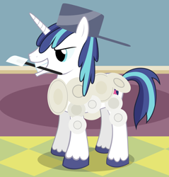 Size: 910x950 | Tagged: safe, artist:felixabsolved, shining armor, pony, unicorn, armor, knife, pan, plate, pun