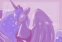 Size: 800x550 | Tagged: safe, artist:roselinath, princess luna, alicorn, pony, eyes closed, solo, spread wings