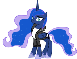 Size: 6500x4969 | Tagged: safe, artist:sebisscout1997, artist:theshadowstone, edit, princess luna, alicorn, pony, 1950s, 50's fashion, absurd resolution, clothes, greaser, jacket, leather jacket, simple background, solo, transparent background, tunnel snakes rule, vector