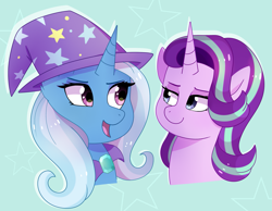 Size: 2181x1689 | Tagged: safe, artist:emera33, derpibooru import, starlight glimmer, trixie, pony, unicorn, duo, looking at each other