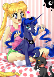 Size: 1200x1700 | Tagged: safe, artist:daughter-of-fantasy, princess luna, human, alternate hairstyle, clothes, crossover, luna (sailor moon), midriff, sailor moon, serena tsukino, tanktop, tsukino usagi