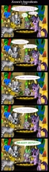 Size: 1100x3795 | Tagged: safe, artist:starbat, derpibooru import, spike, twilight sparkle, zecora, dragon, pony, zebra, cauldron, comic, female, male, mare, mask, wide eyes, zecora's hut