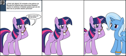 Size: 1816x810 | Tagged: safe, artist:dekomaru, derpibooru import, edit, trixie, twilight sparkle, pony, unicorn, ask, comic, female, lesbian, shipping, spanish, translation, tumblr, tumblr:ask twixie, twixie